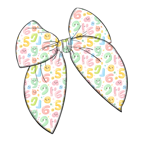 Numbers Large Serged Edge Pre-Tied Fabric Bow