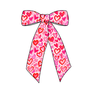 (Pre-Order) Watercolor V-Day Hearts Long Tail Fabric Bow