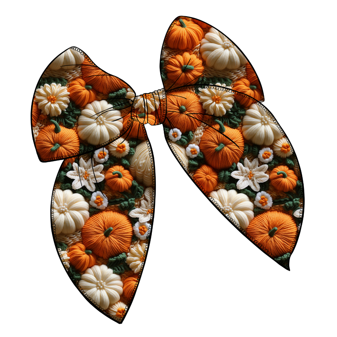 Pumpkin Patch Large Serged Edge Pre-Tied Fabric Bow