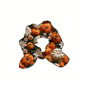 Pumpkin Patch Hand Tied  Knotted Bow Scrunchie