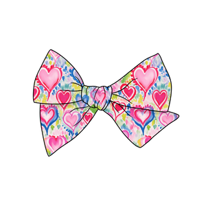 (Pre-Order) Rainbow Watercolor Hearts 5" Pre-Tied Fabric Bow