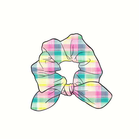 Spring Plaid Hand Tied  Knotted Bow Scrunchie