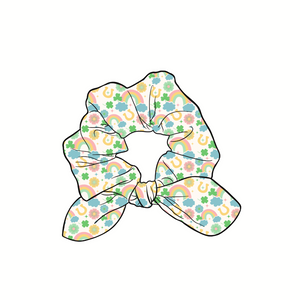 Lucky Rainbows Hand Tied  Knotted Bow Scrunchie