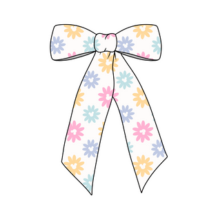 Summer Mouse Flowers Long Tail Fabric Bow
