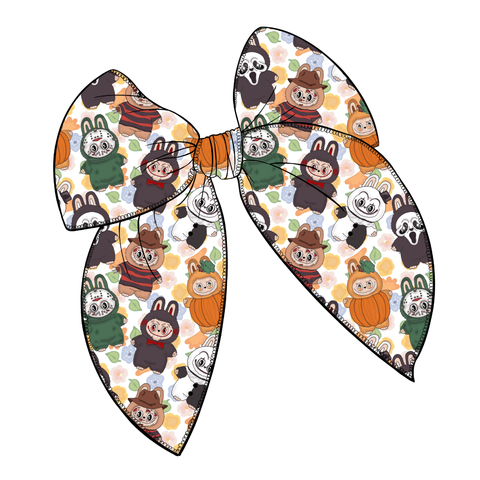 Halloween Labubus Large Serged Edge Pre-Tied Fabric Bow