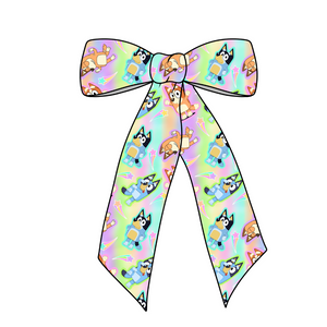Pastel Heelers Long Tail Fabric Bow