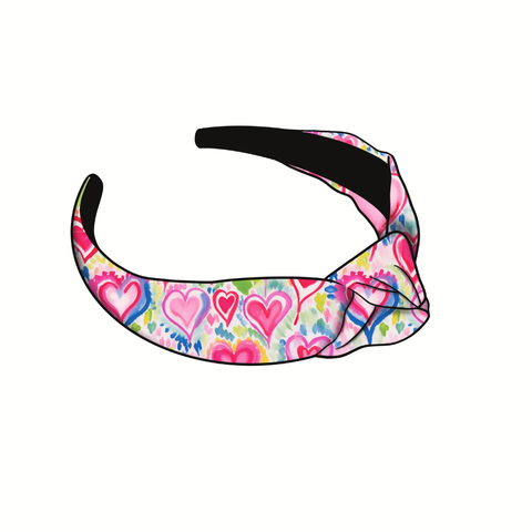 (Pre-Order) Rainbow Watercolor Hearts Knotted Headband