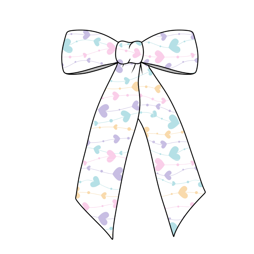 Pastel String Of Hearts Long Tail Fabric Bow