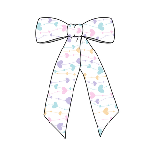 (Pre-Order)  Pastel String Of Hearts Long Tail Fabric Bow