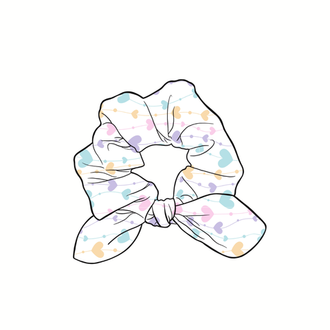 (Pre-Order) Pastel String Of Hearts Hand Tied  Knotted Bow Scrunchie