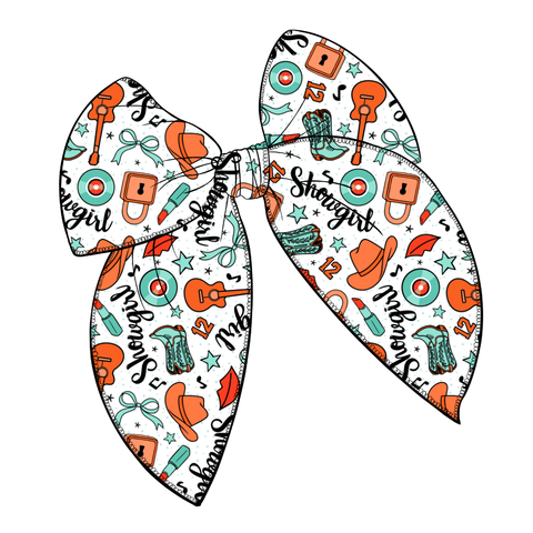 Life as a Showgirl TS Large Serged Edge Pre-Tied Fabric Bow