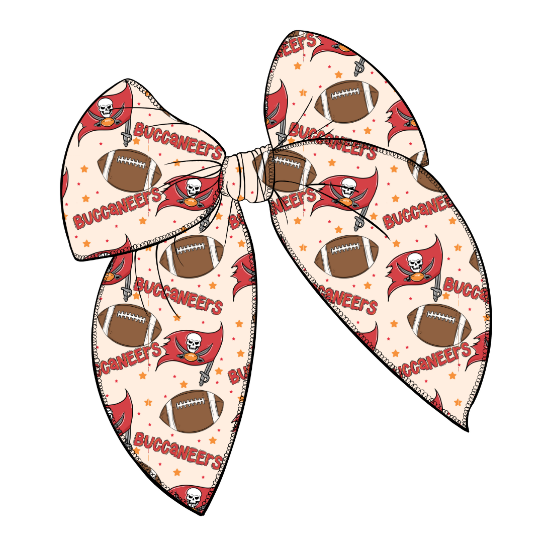 Buccaneers Large Serged Edge Pre-Tied Fabric Bow