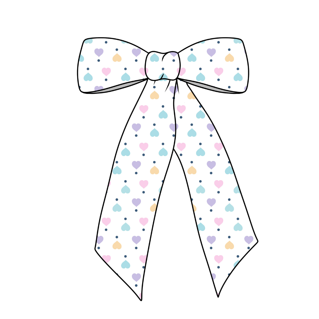 Pastel Hearts Long Tail Fabric Bow