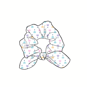 (Pre-Order) Pastel Hearts Hand Tied  Knotted Bow Scrunchie