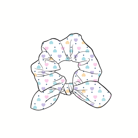 (Pre-Order) Pastel Hearts Hand Tied  Knotted Bow Scrunchie