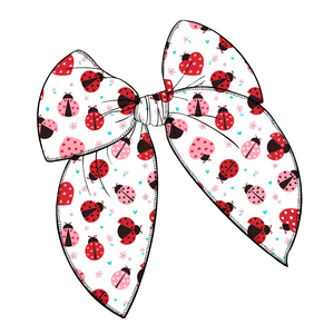 Lovely Ladybugs Large Serged Edge Pre-Tied Fabric Bow