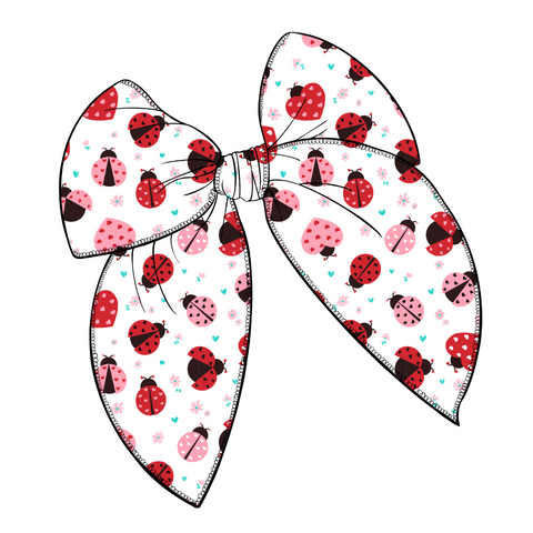 Lovely Ladybugs Large Serged Edge Pre-Tied Fabric Bow