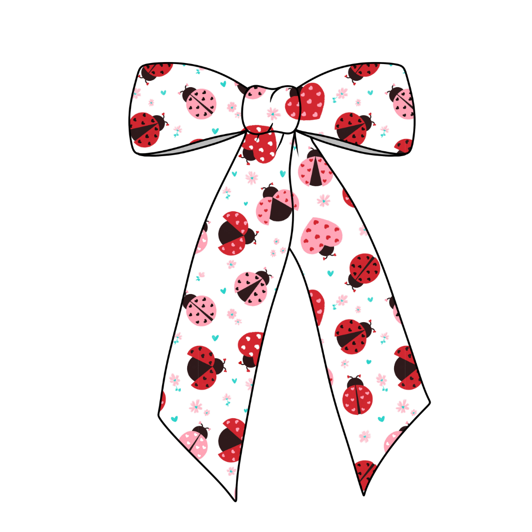 Lovely Ladybugs Long Tail Fabric Bow