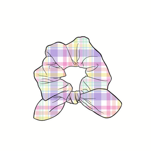 Perfectly Pastel Plaid Hand Tied  Knotted Bow Scrunchie