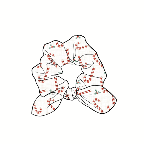 Candy Canes Hand Tied  Knotted Bow Scrunchie