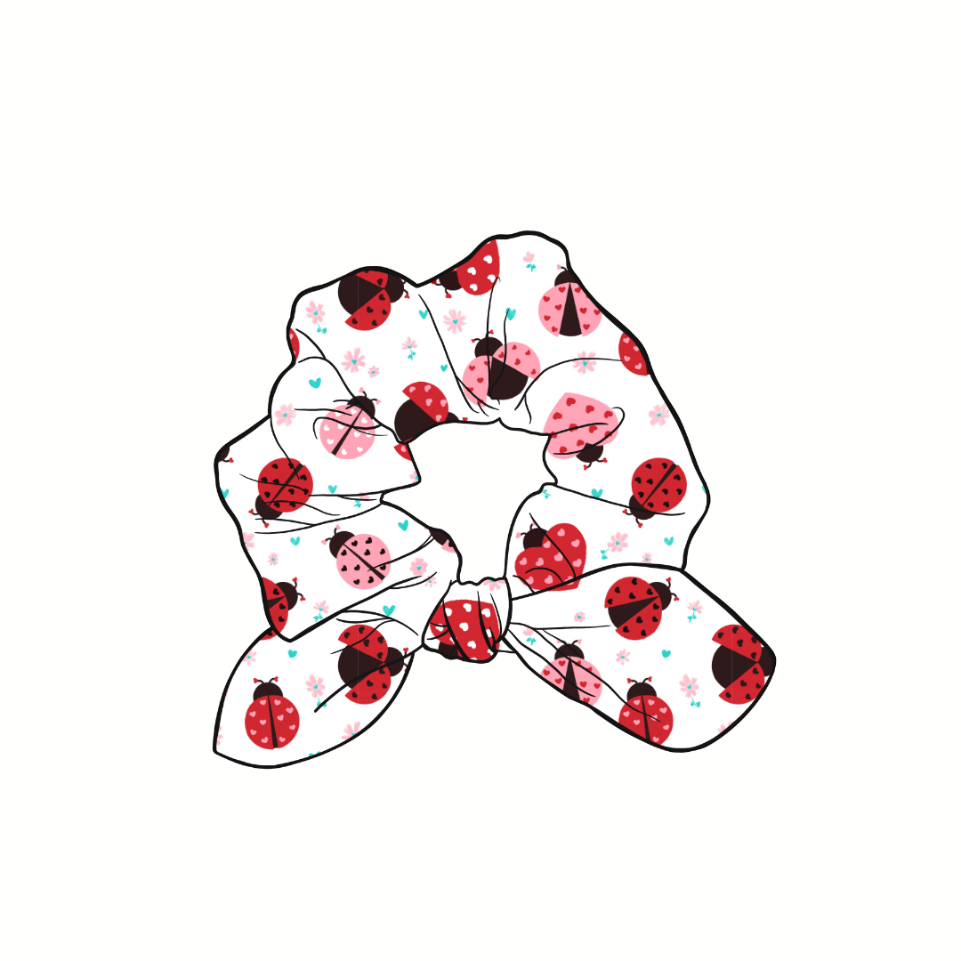 Lovely Ladybugs Hand Tied Knotted Bow Scrunchie