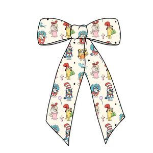 Heeler/ Seuss Mash-Up Long Tail Fabric Bow