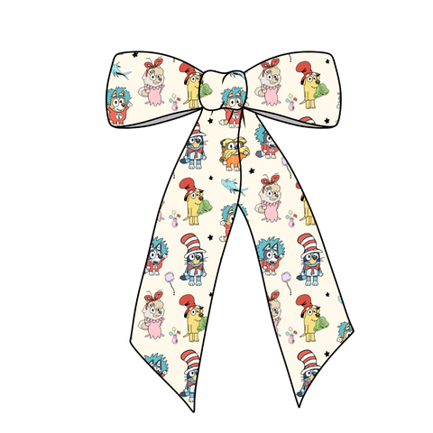 Heeler/ Seuss Mash-Up Long Tail Fabric Bow