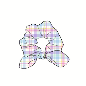 Hoppy Plaid Hand Tied  Knotted Bow Scrunchie