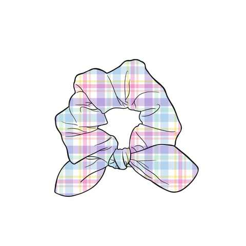Hoppy Plaid Hand Tied  Knotted Bow Scrunchie