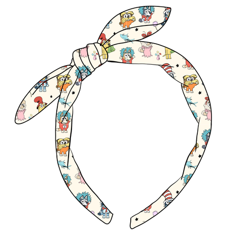 Heeler/ Seuss Mash-Up Hand Tied Knotted Bow Headband