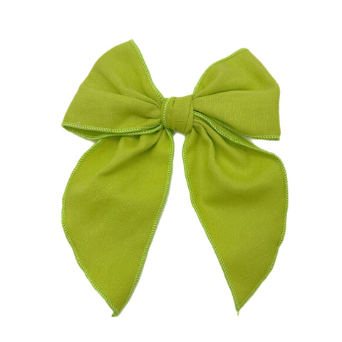 Avacado Green Linen Large Serged Edge Pre-Tied Fabric Bow