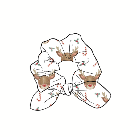 Rudolph Hand Tied  Knotted Bow Scrunchie