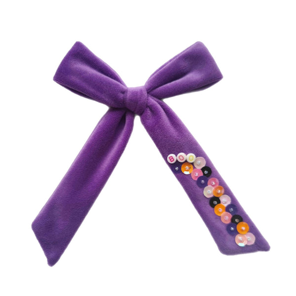 (Pre-Order) Purple Halloween Velvet Long Tail Sequin Bow