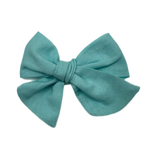 Aqua Linen 5" Pre-Tied Fabric Bow