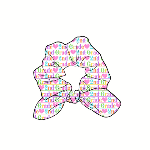 2nd Grade Hand Tied  Knotted Bow Scrunchie