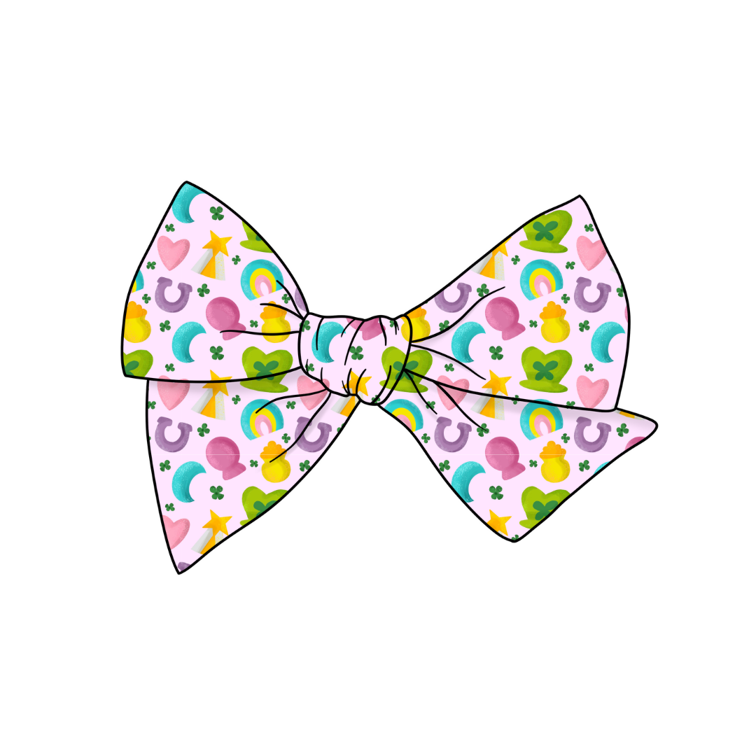 Pink Lucky Charms 5" Pre-Tied Fabric Bow