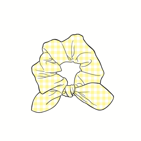 Yellow Gingham Hand Tied  Knotted Bow Scrunchie