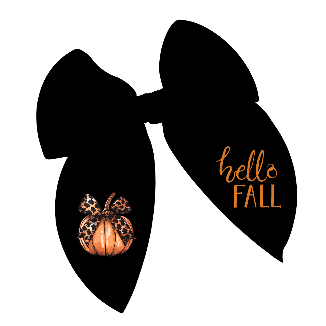 Hello Fall Patch Like Large Serged Edge Pre-Tied Fabric Bow