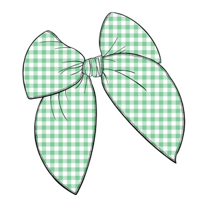 Green Gingham Large Serged Edge Pre-Tied Fabric Bow