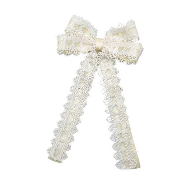 5.5in Off White Lace Trim Ribbon Bow