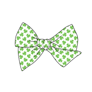 Green Clovers 5" Pre-Tied Fabric Bow