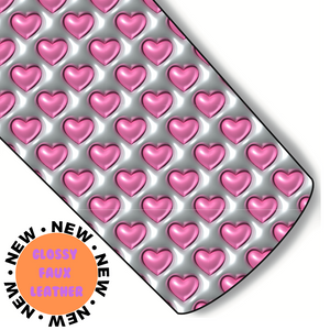 Pretty Pink Hearts 3d Puff Like Custom Glossy Faux Leather