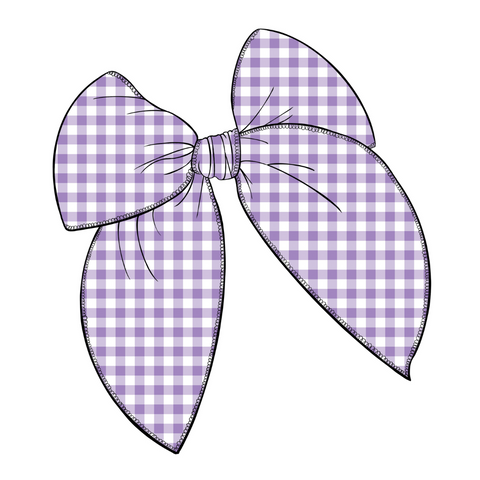 (Pre-Order) Purple Gingham Large Serged Edge Pre-Tied Fabric Bow