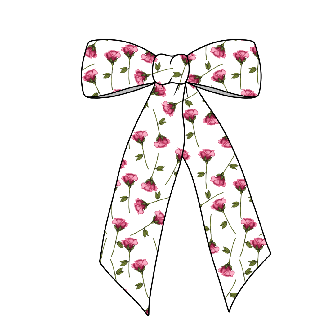 Dainty Floral Long Tail Fabric Bow