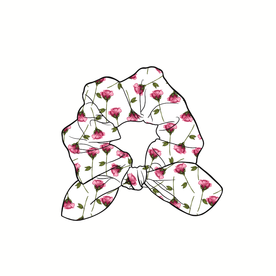 Dainty Floral Hand Tied  Knotted Bow Scrunchie