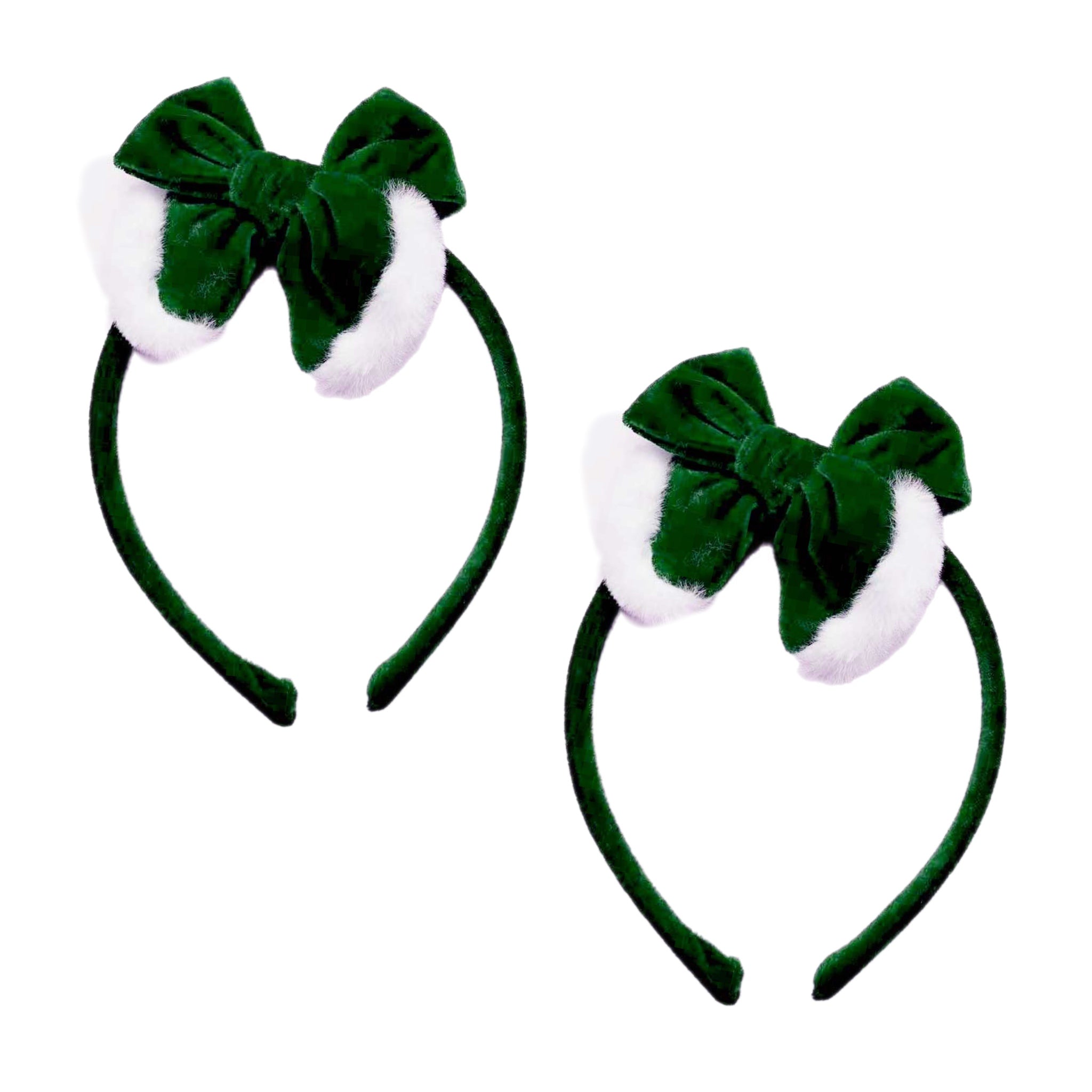 Green Velvet w/ fur Hand Tied Knotted Bow Headband