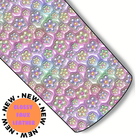 Pastel Flowers 3d Puff Like Custom Glossy Faux Leather