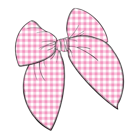 (Pre-Order) Pink Gingham Large Serged Edge Pre-Tied Fabric Bow