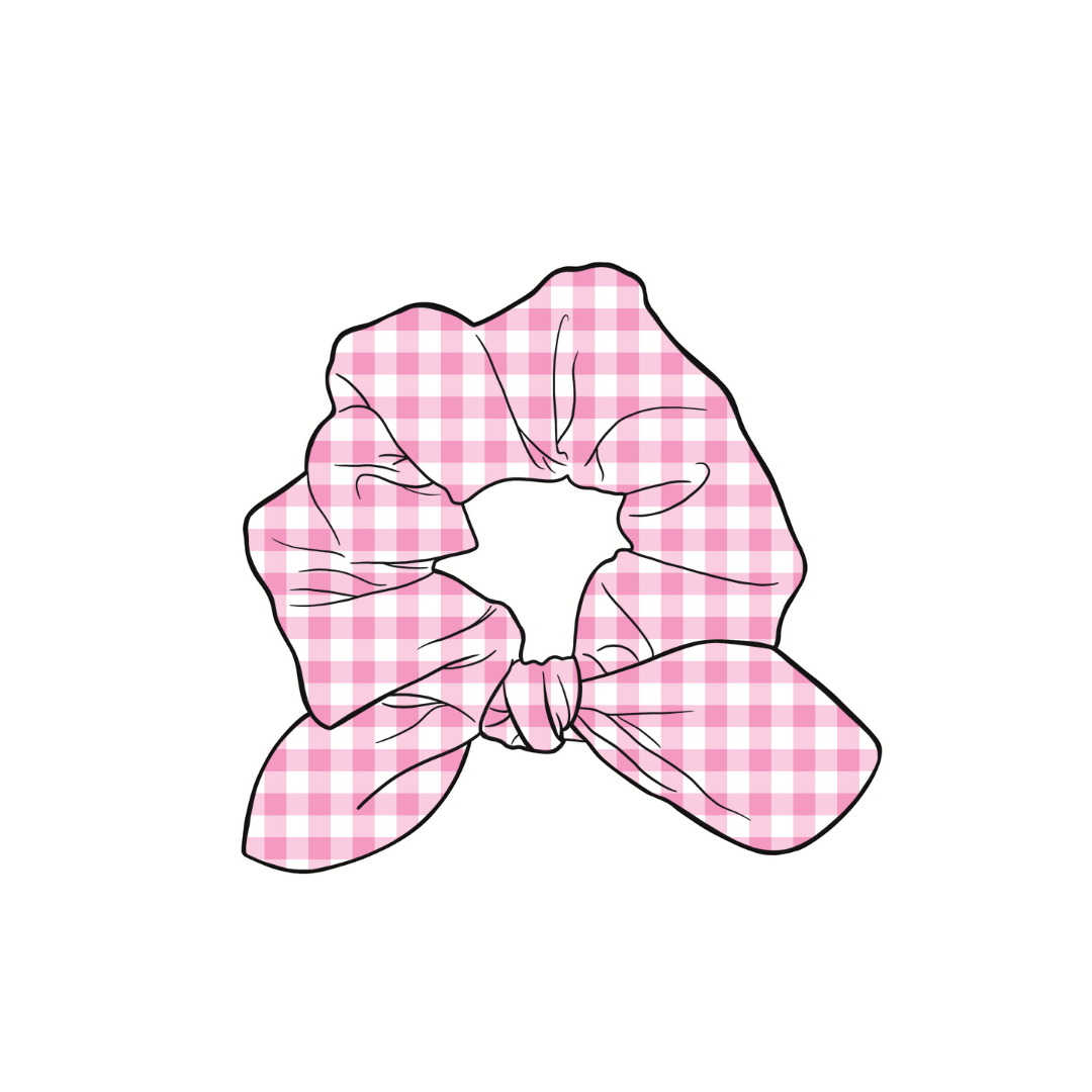 (Pre-Order) Pink Gingham Hand Tied  Knotted Bow Scrunchie