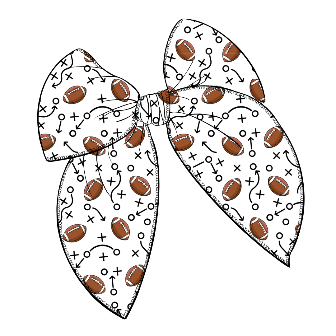 Football Plays Large Serged Edge Pre-Tied Fabric Bow